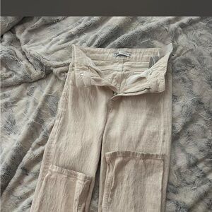 Zara Light Tan Linen Trousers